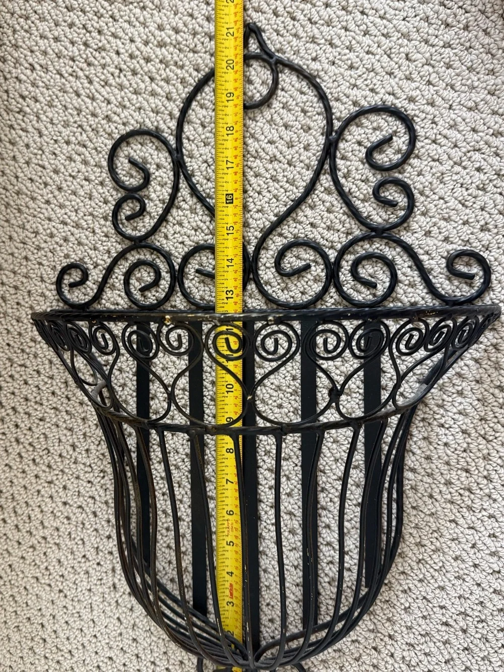 Pair of Black Decorative Wrought Iron Wall Baskets